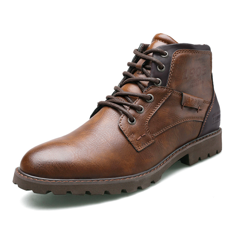 Mens Fashion Combat Boots - Leather Men Ankle Boots Plus Size