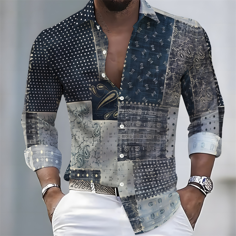 Mens Fashion Casual - Men's light luxury style printed long-sleeved