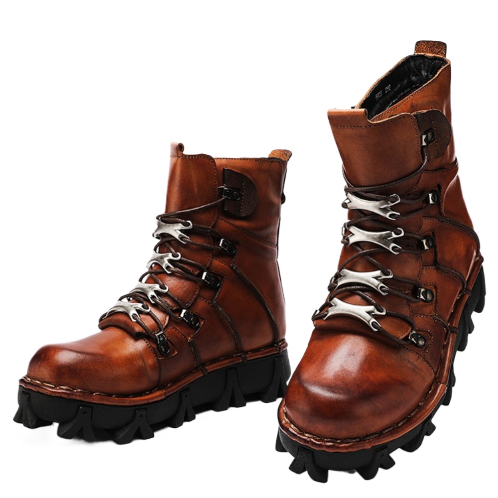 Mens Fashion Combat Boots - Fashion Men's Cowhide Genuine Leather Motorcycle