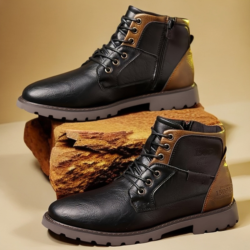 Mens Fashion Combat Boots - Leather Men Ankle Boots Plus Size