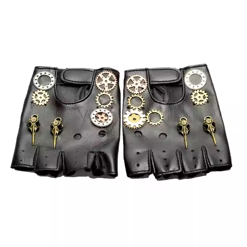 Men'S Fashion Accessories - Steampunk PU Leather Fingerless Compass Gloves