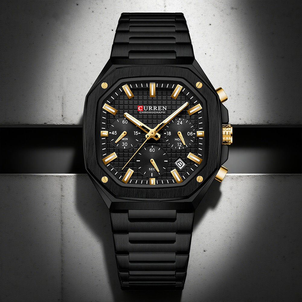 Mens Fashion Bracelet - CURREN Luxury Square Chrono Watch for