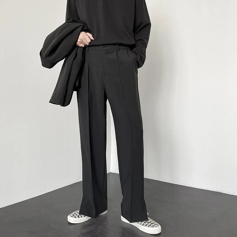Men'S Fashion Khaki Pants - Korean Fashion Men Straight Baggy Suit