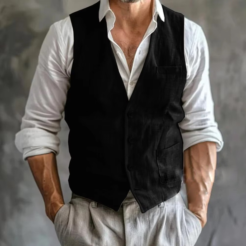 Men's Linen Vest Summer Male G - Formal Waistcoat Vest ulasan dan harga