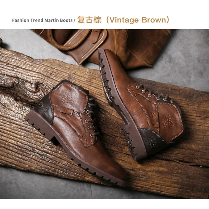 Leather Men Ankle Boots Plus S - Mens Fashion Combat Boots ulasan dan harga