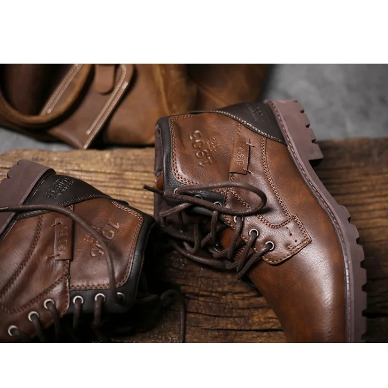 Leather Men Ankle Boots Plus S - Mens Fashion Combat Boots ulasan dan harga