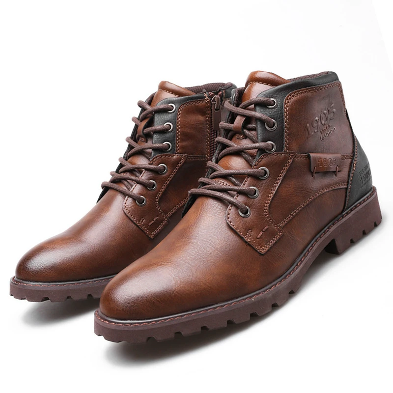 Leather Men Ankle Boots Plus S - Mens Fashion Combat Boots ulasan dan harga