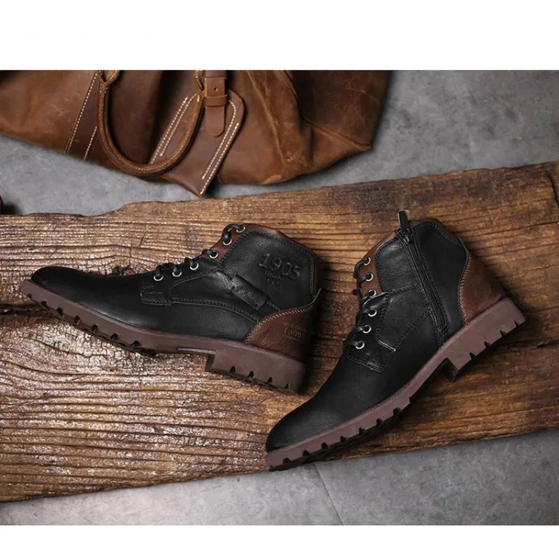 Leather Men Ankle Boots Plus S - Mens Fashion Combat Boots ulasan dan harga