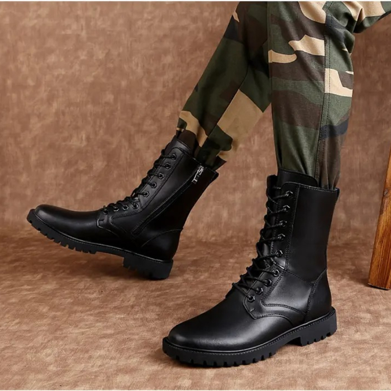 Men Mid Calf Leather Combat Bo - Mens Fashion Combat Boots ulasan dan harga