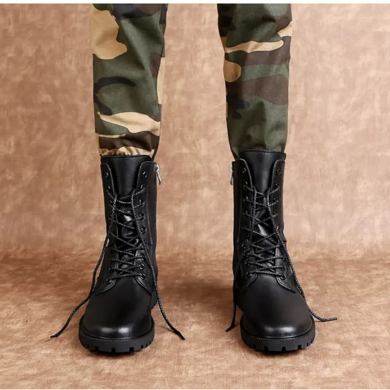 Men Mid Calf Leather Combat Bo - Mens Fashion Combat Boots ulasan dan harga