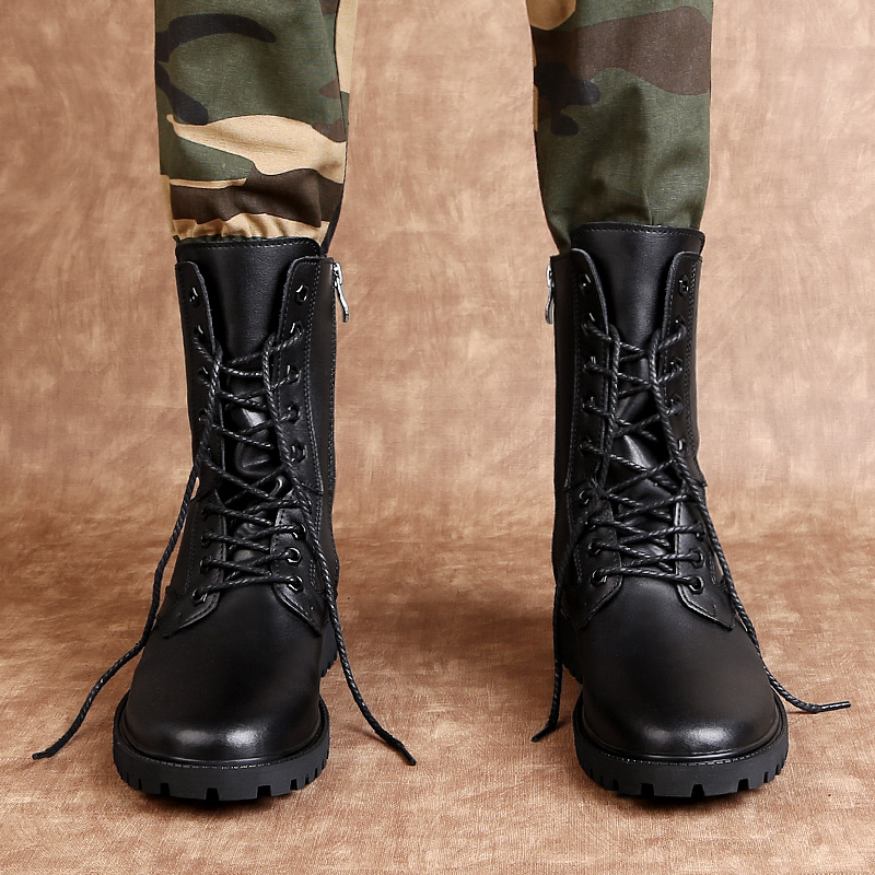 Men Mid Calf Leather Combat Bo - Mens Fashion Combat Boots ulasan dan harga