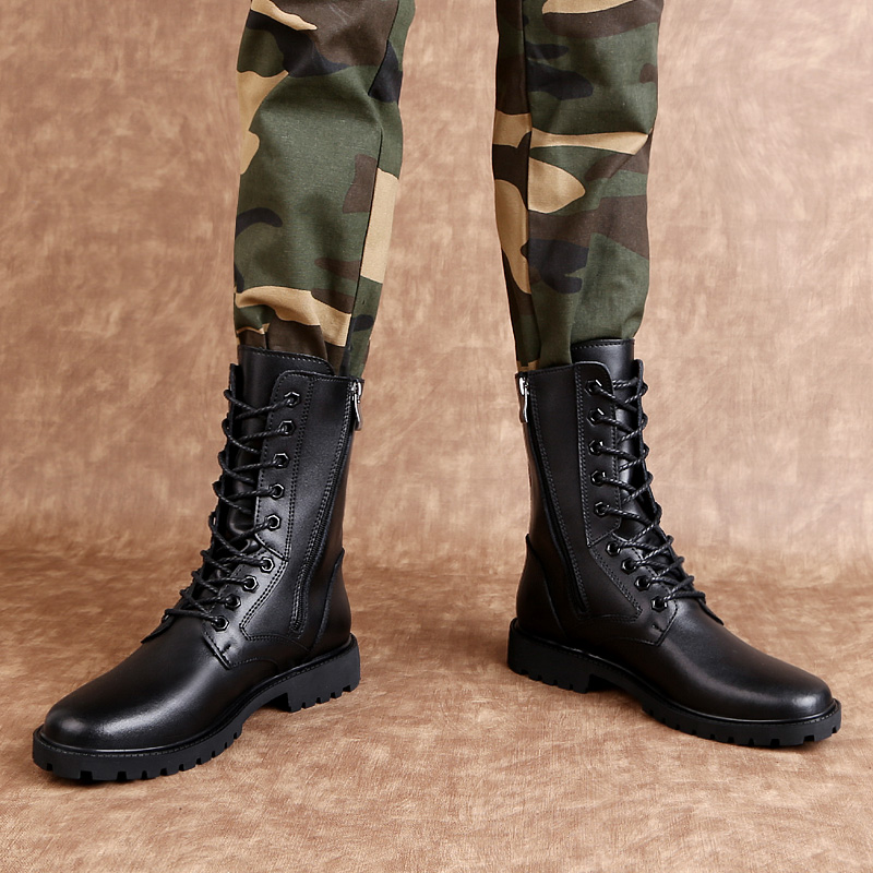Men Mid Calf Leather Combat Bo - Mens Fashion Combat Boots ulasan dan harga
