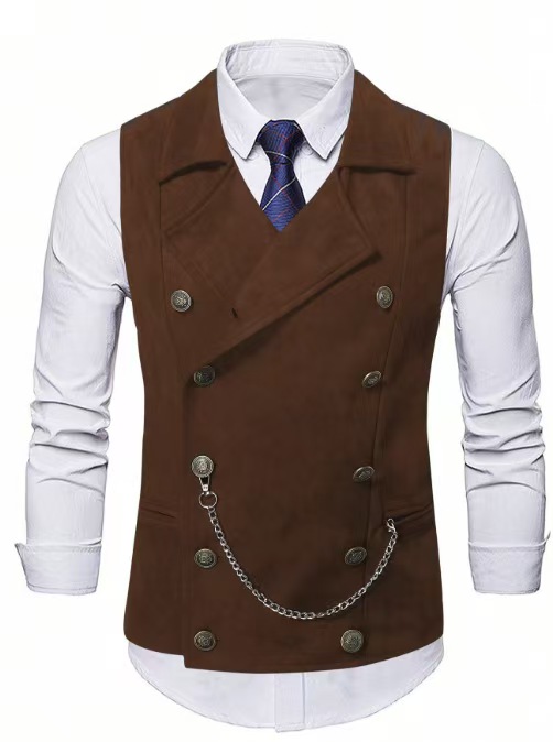Men's Double Breasted Vest wit - Formal Waistcoat Vest ulasan dan harga