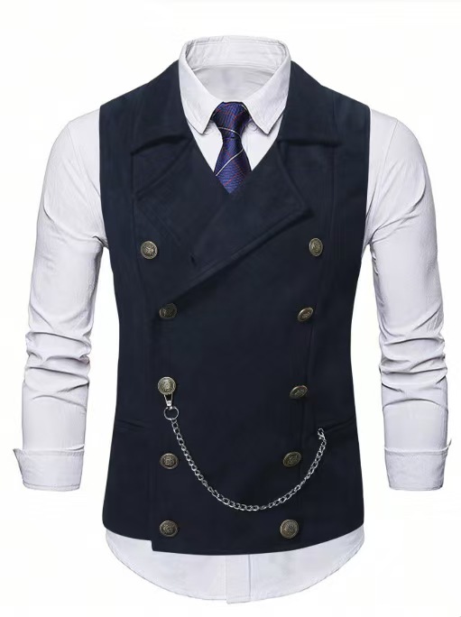 Men's Double Breasted Vest wit - Formal Waistcoat Vest ulasan dan harga