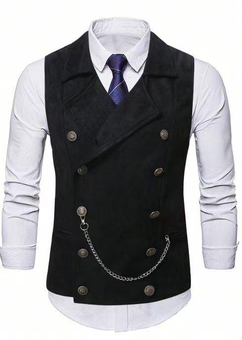 Men's Double Breasted Vest wit - Formal Waistcoat Vest ulasan dan harga