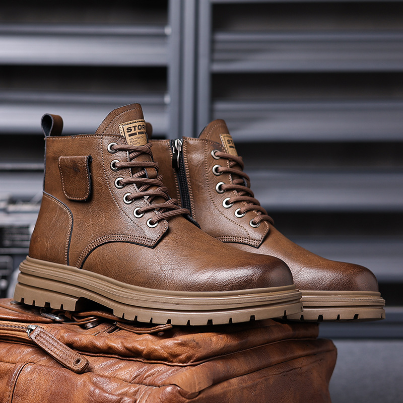 Mens Brown Vintage Leather Com - Mens Fashion Combat Boots ulasan dan harga