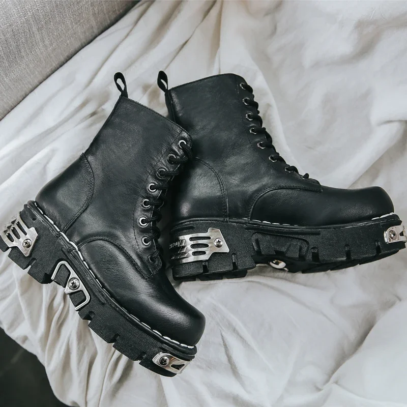New Fashion Punk Men's Genuine - Mens Fashion Combat Boots ulasan dan harga
