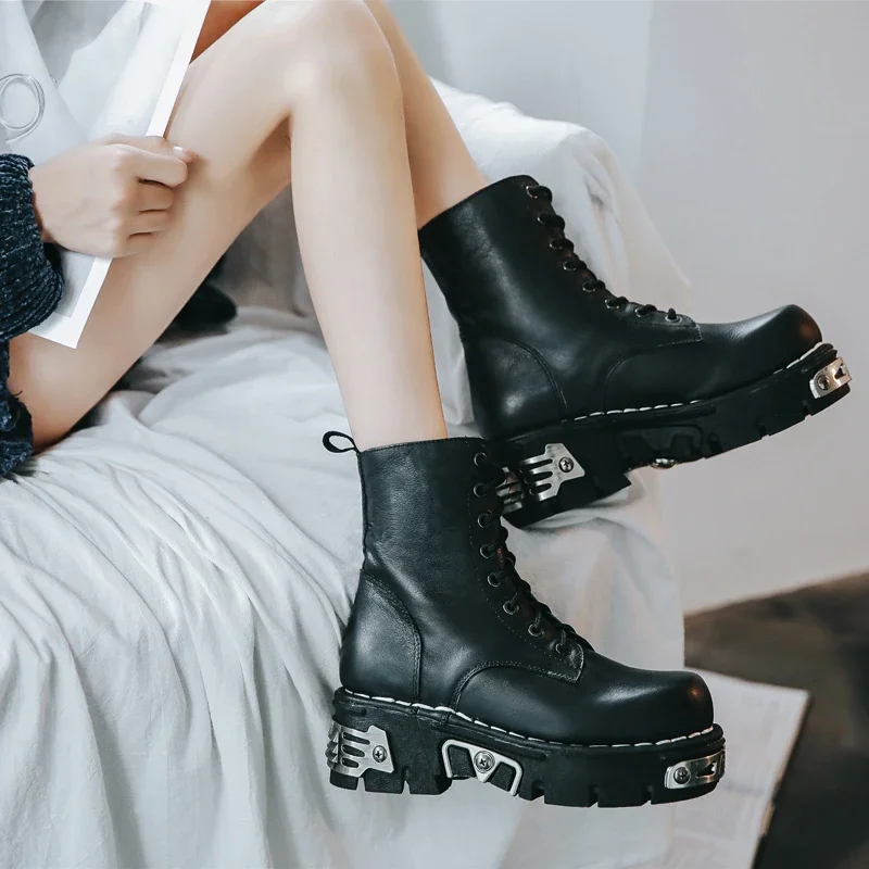 New Fashion Punk Men's Genuine - Mens Fashion Combat Boots ulasan dan harga