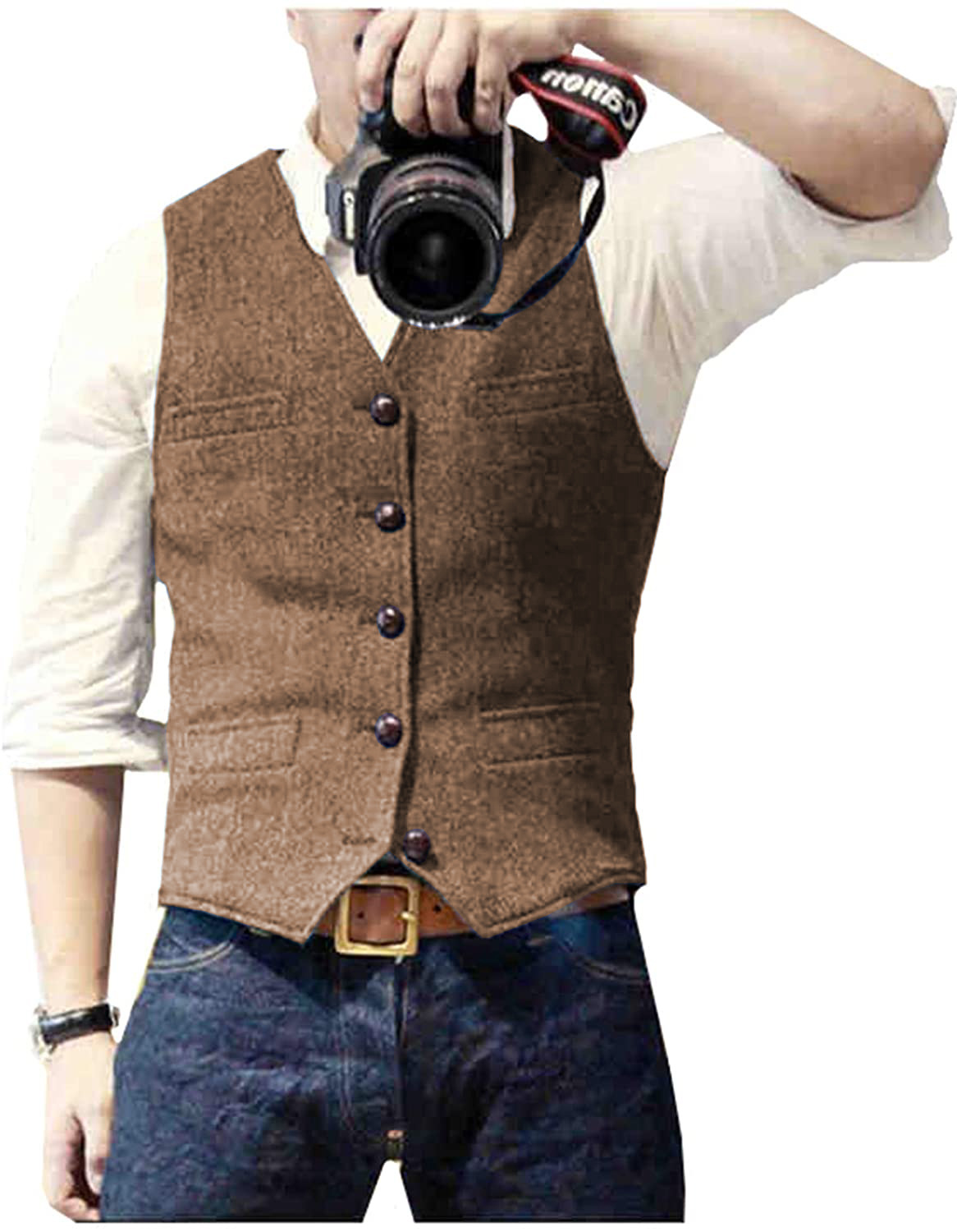 Men's Suit Vest V Neck Wool He - Formal Waistcoat Vest ulasan dan harga
