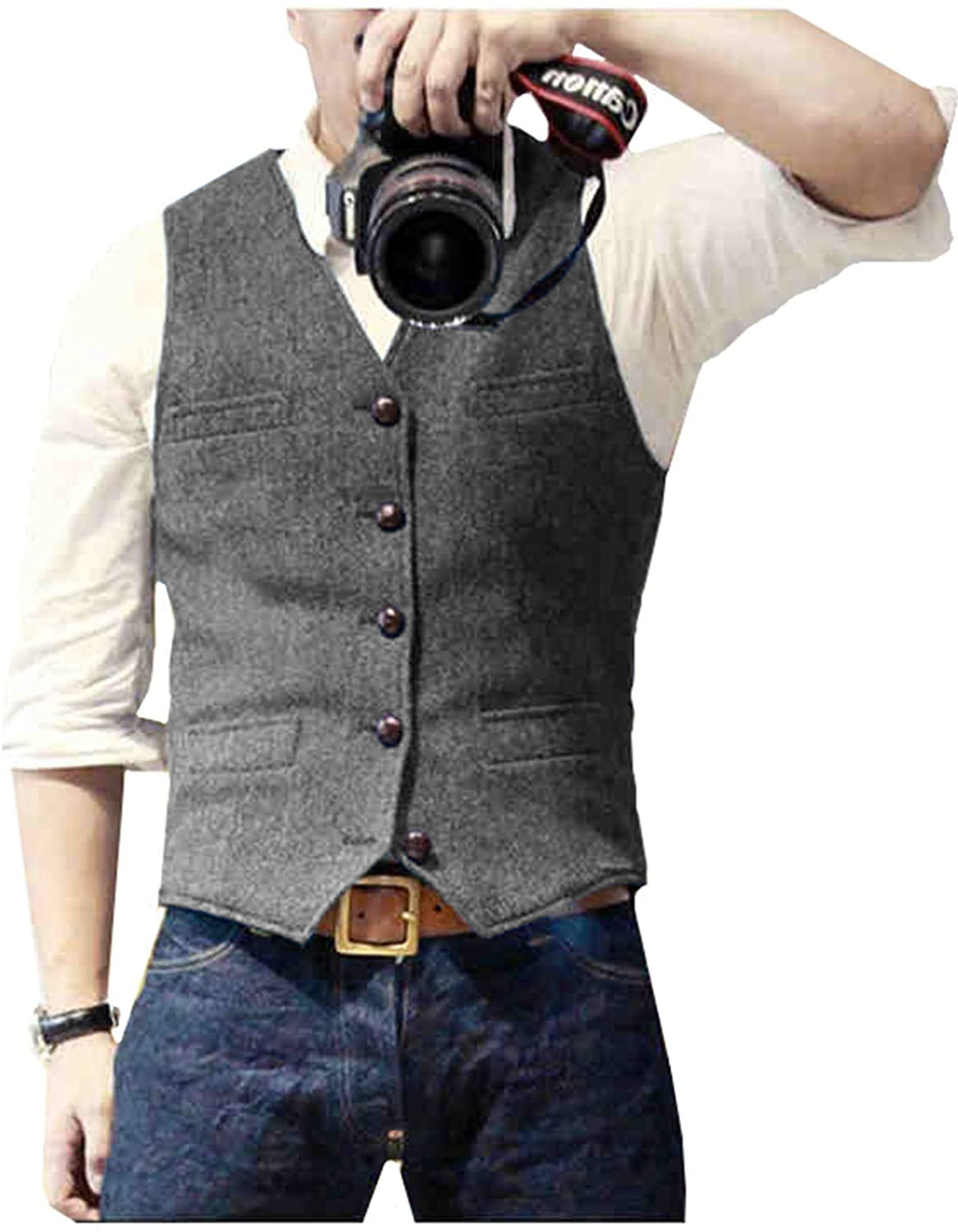 Men's Suit Vest V Neck Wool He - Formal Waistcoat Vest ulasan dan harga